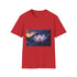 Plasma Lotus Blooming on Mountain Graphic Unisex Softstyle T-Shirt - Red Variant