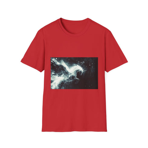 Plasma Trail Behind Winged Centaur Graphic Unisex Softstyle T-Shirt - Red Variant