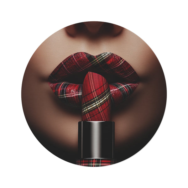 "Plush Tartan Lips Round Rug"
