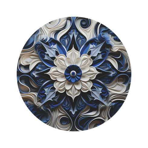 "Porcelain Texture Blue Round Rug"