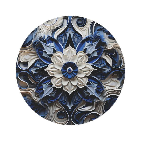 "Porcelain Texture Blue Round Rug"