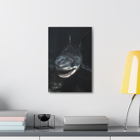 Surreal prehistoric ocean canvas print, dark fantasy sea creature art.