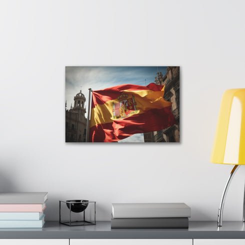 Vibrant Spain flag canvas showcasing patriotic red and gold tones.