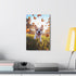 Playful puppy chasing butterflies canvas wall art, 18" x 12" dimensions.