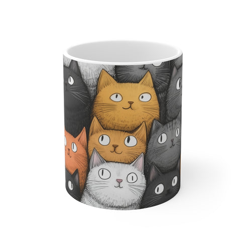"Purrfectly Stacked Cat Cartoon Mug"