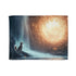 Quantum Fox Behind Waterfall Portal Plush Fleece Throw Blanket
