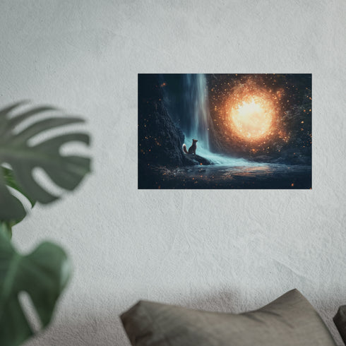 Quantum Fox Behind Waterfall Portal