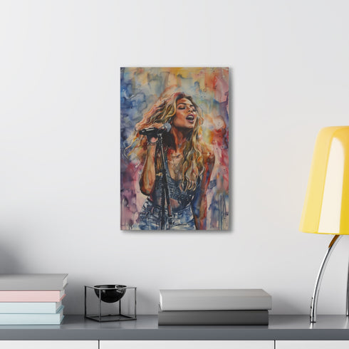 Vibrant Beyonce concert watercolor canvas in 18" x 12" size.