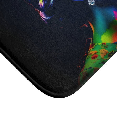 Queen Elizabeth Ii Young Watercolor Neon Luxury Memory Foam Bath Mat - Microfibre Texture Close-Up