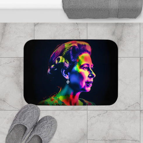 Queen Elizabeth Ii Young Watercolor Neon Luxury Memory Foam Bath Mat - Bathroom Lifestyle View