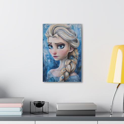 Queen Elsa's icy portrait tribute canvas art for home decor.