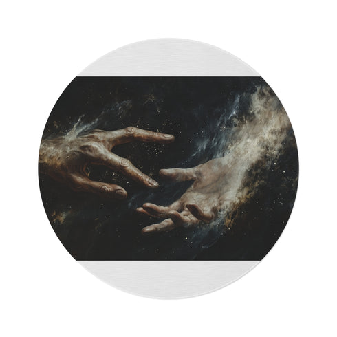 "Reaching Hands Circular Rug: Embrace the Unknown"
