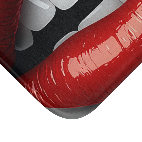 Realistic Illustration of Red Lips Luxury Memory Foam Bath Mat - Microfibre Texture Close-Up