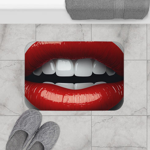 Realistic Illustration of Red Lips Luxury Memory Foam Bath Mat - Bathroom Lifestyle View