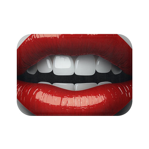 Realistic Illustration of Red Lips Luxury Memory Foam Bath Mat - Top View
