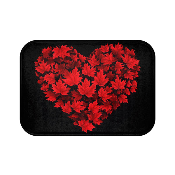 "Red Maple Leaf Heart Bath Mat"