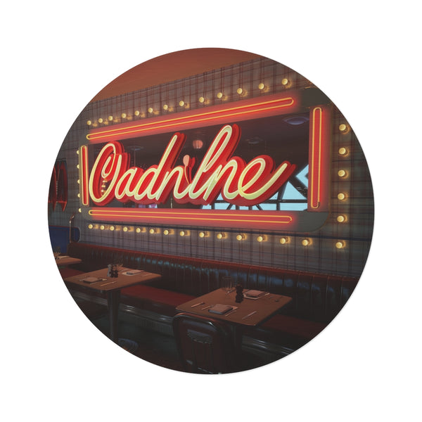 "Retro Diner Sign Round Rug: Add a Pop of Nostalgia to Your Space!"