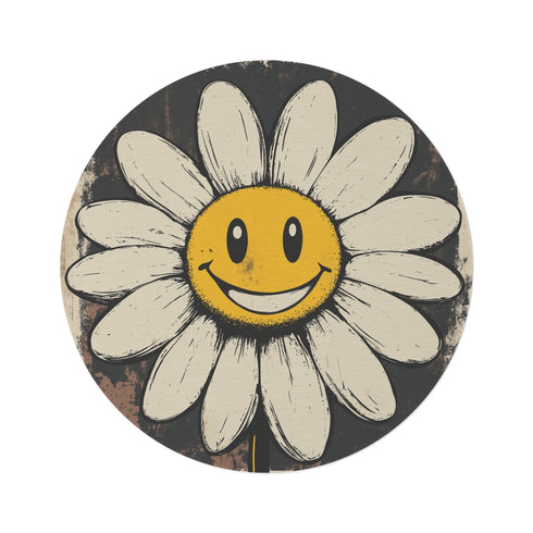 "Retro Floral Smiley Round Rug"
