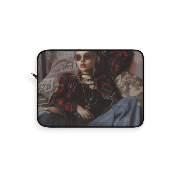 "Retro Grunge Laptop Sleeve: Rock your tech in style!"