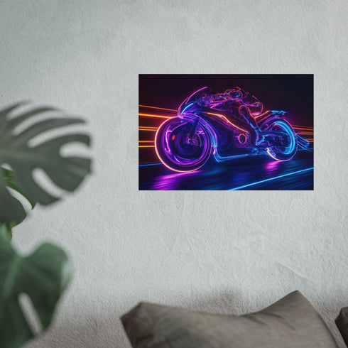 Retro Motorcycle with Neon Trail