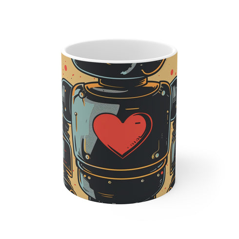 "Retro Robot Coffee Mug: Fuel Your Day with Nostalgia!"
