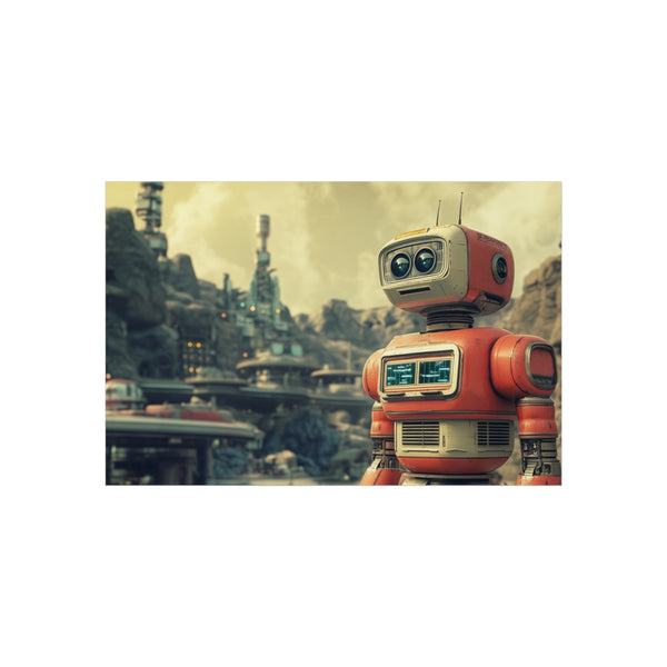Retro Robot in Vintage Sci-Fi Scene