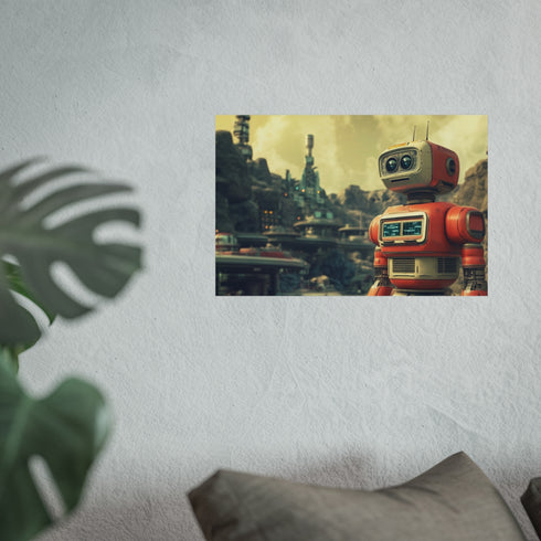 Retro Robot in Vintage Sci-Fi Scene