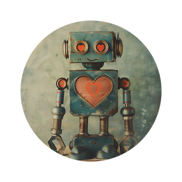"Retro Robot Love Round Rug"