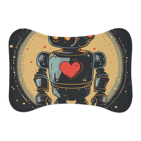 "Retro Robot Pet Mat: Playful Protection for Your Pup"