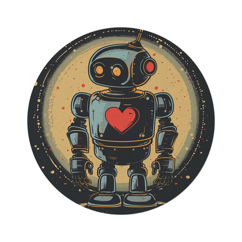 "Retro Robot Round Rug: Bold and Fun Design"