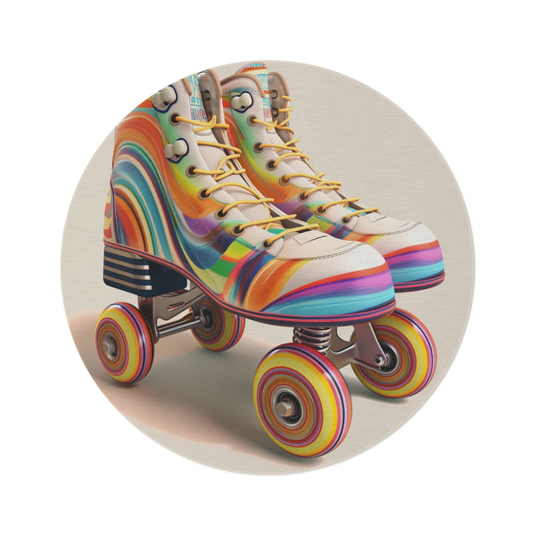 "Retro Skates Striped Round Rug"