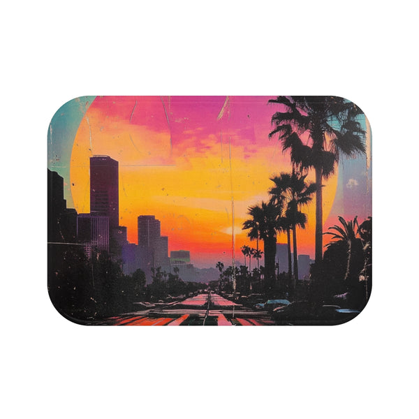 "Retro Sunset Collage Bath Mat"