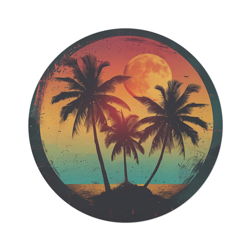 Retro Sunset Palm Trees Rug