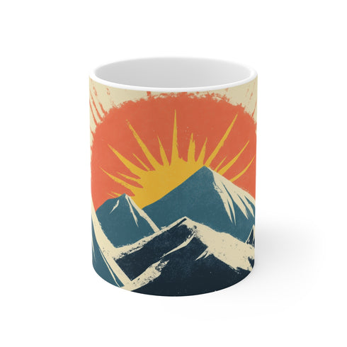 "Retro Wave Mountains Glowing Sun Mug"