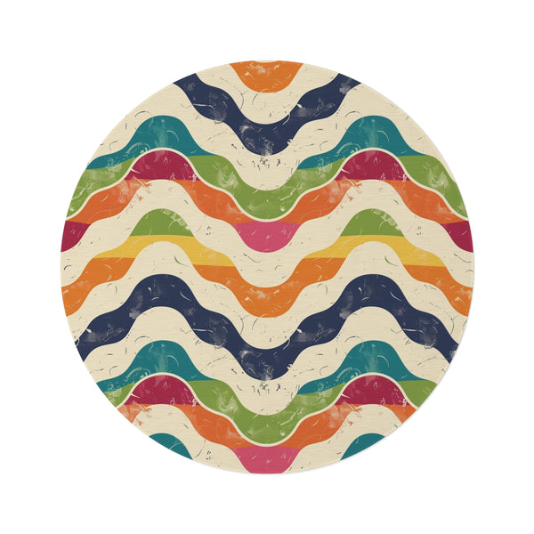 "Retro Waves Round Rug: Trendy & Vibrant Home Decor"