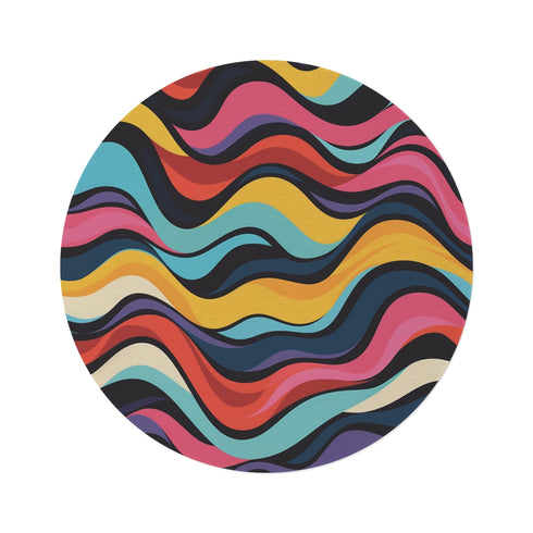 "Retro Waves Round Rug: Vibrant"