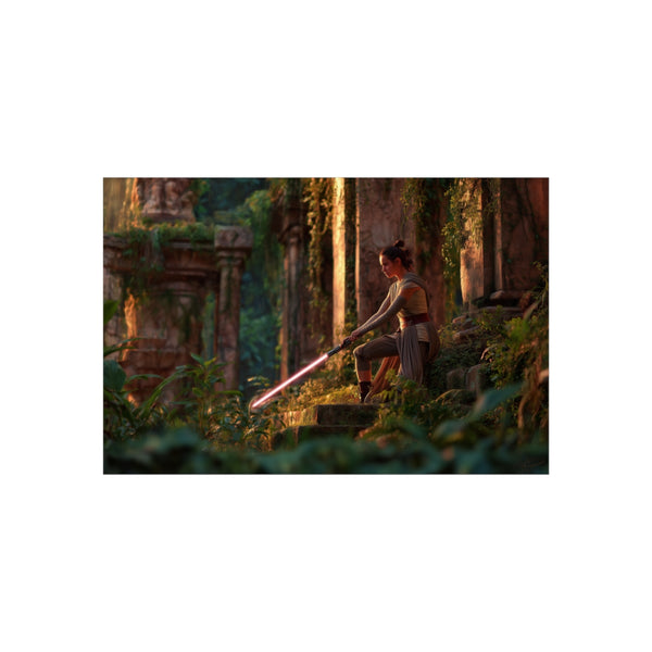 Rey lightsaber training in forest