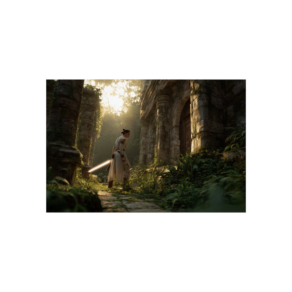 Rey practicing lightsaber skills poster