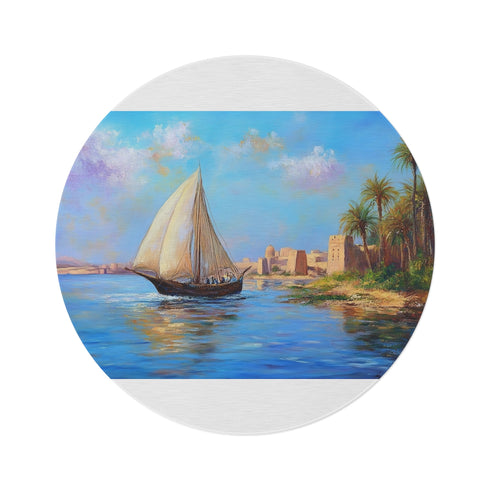 "River Nile Felucca Round Rug"