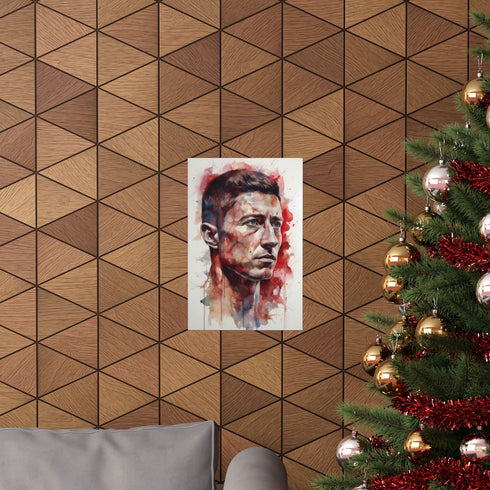 Robert Lewandowski tribute watercolor poster in Barcelona jersey design.