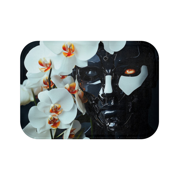 "Robot Face Bath Mat Orchids"