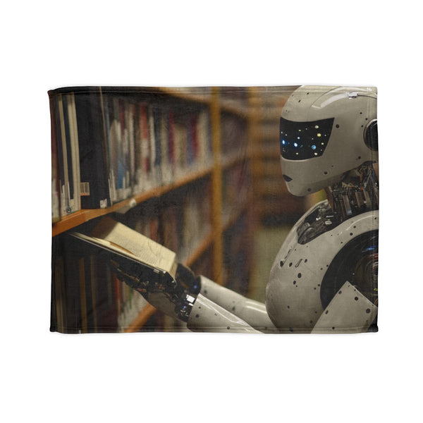 Robot Librarian in Digital Archives Plush Fleece Throw Blanket