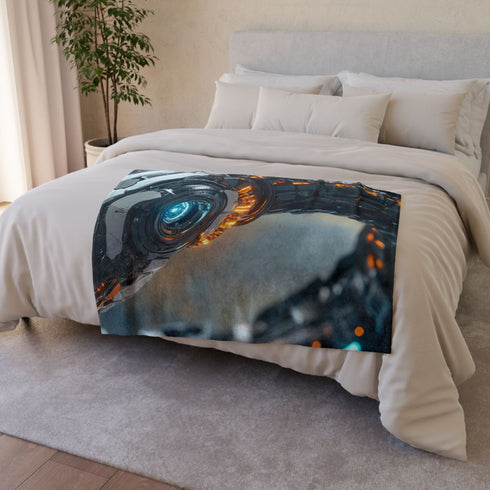 Robot Serpent Coiled Around Power Core Plush Fleece Throw Blanket
