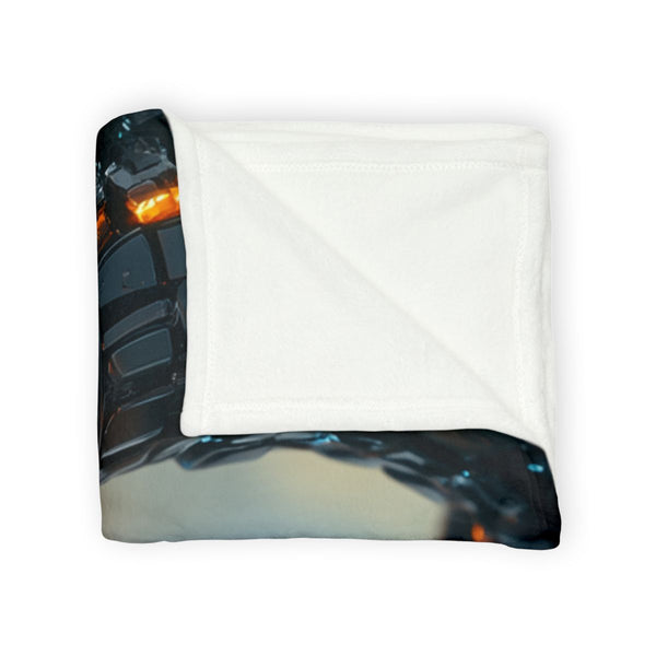 Robot Serpent Coiled Around Power Core Plush Fleece Throw Blanket