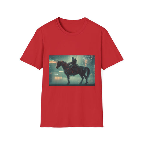 Robotic Centaur in Data Storm Graphic Unisex Softstyle T-Shirt - Red Variant