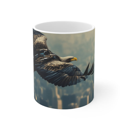 Robotic Eagle Cityscape Coffee Mug