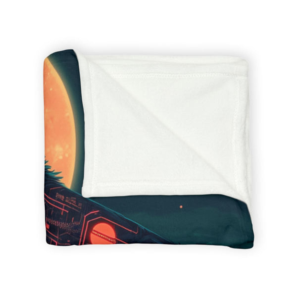 Robotic Wolf Howling at Circuit Moon Plush Fleece Throw Blanket