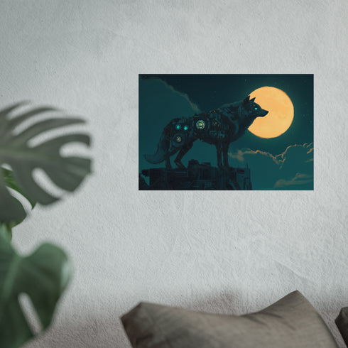 Robotic Wolf Howling at Circuit Moon