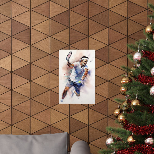 Roger Federer tennis poster in action, indoor matte paper, 12x18.