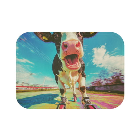 "Rollerblading Cow Bath Mat"